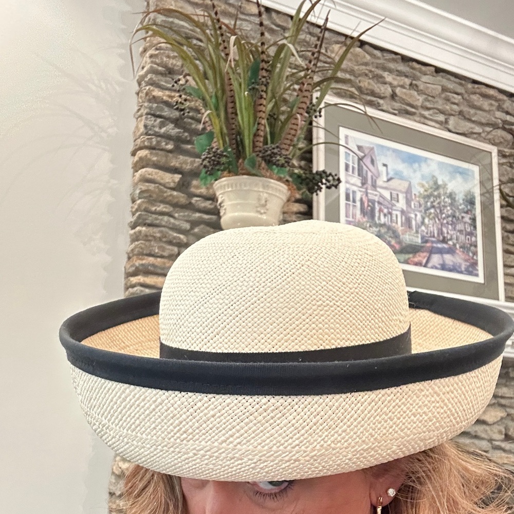 Talbots Natural Straw and Black Brimmed Hat